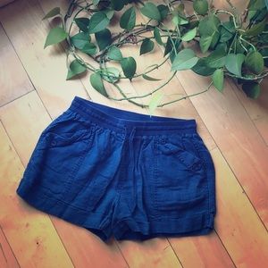 Navy Blue Linen Drawstring Shorts